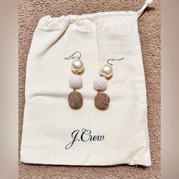 J. Crew Crochet 🧶 Bead and Pearl Drop Earrings NWOT - Picture 3 of 4